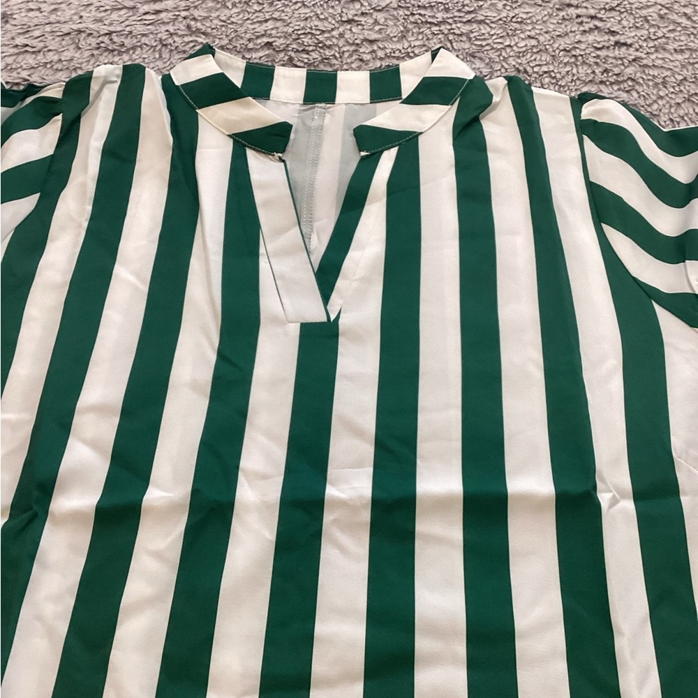 Green and White Striped Blouse (new)